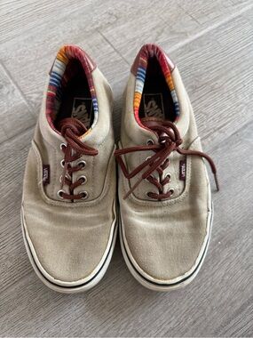 Vans Beige Canvas Lace-Up Sneakers with Brown Accents M 6/ W7.5